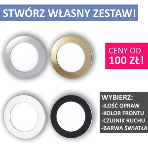 Zestaw OKRĄŁYCH lampek opraw schodowych z czujnikami ruchu
